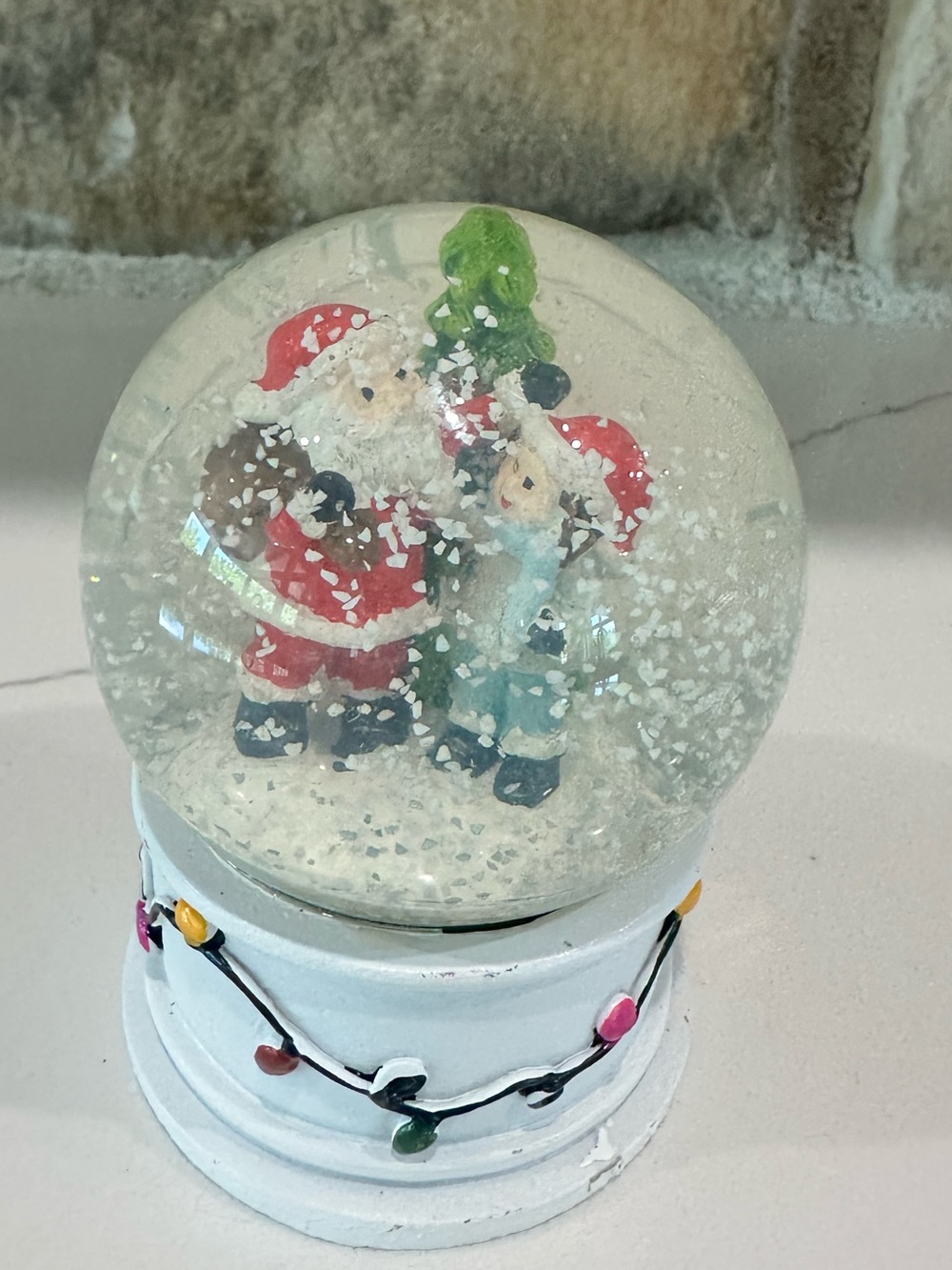 Christmas Snow Globe Peru Santa 4” X 3” Glass Ceramic